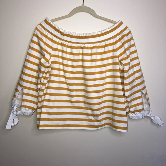 J. Crew Yellow & White Striped Off Shoulder Top Size Medium - Picture 5 of 9
